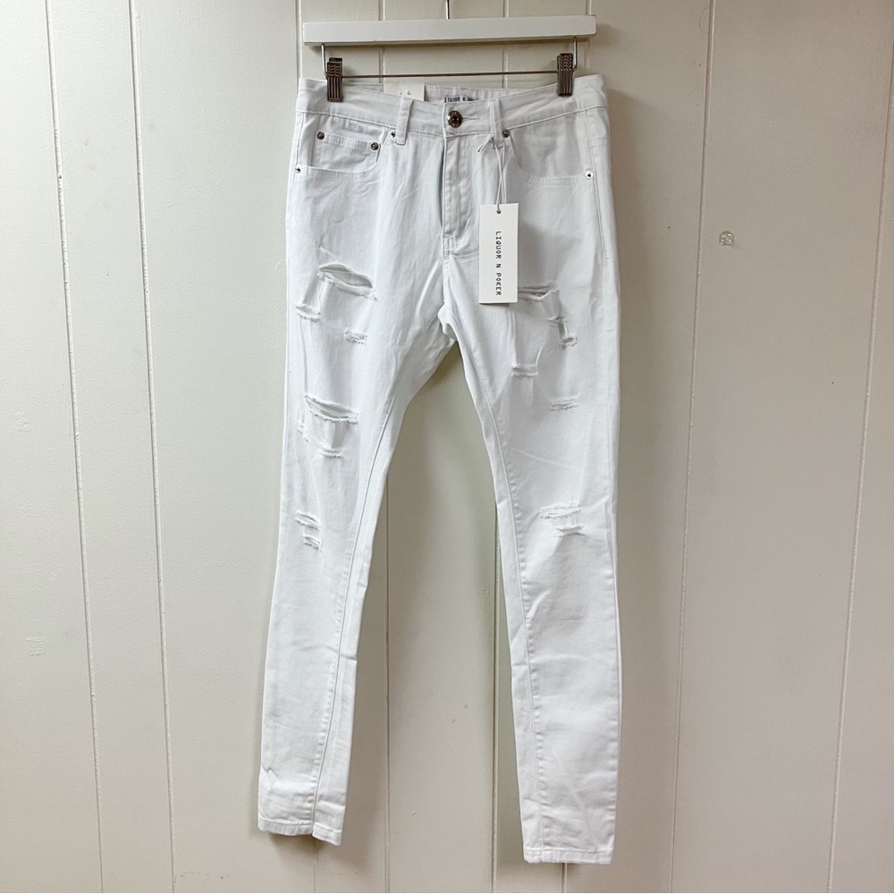 NWT LIQUOR N POKER White Skinny Ripped Jeans SZ 30W Stretch Streetwear Grunge